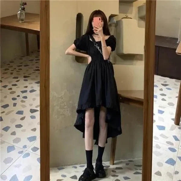 Nichea-line Black Dress Women's Summer French Vintage Slimming Elegant Short Skirt Long Dress Mixed Pattern